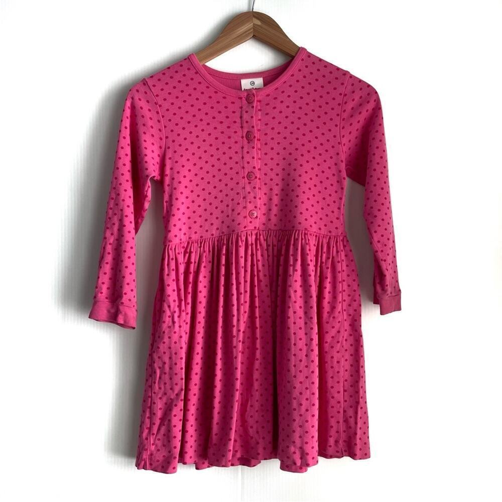 Hannah Andersson pink polka dot long sleeve dress button front size 8